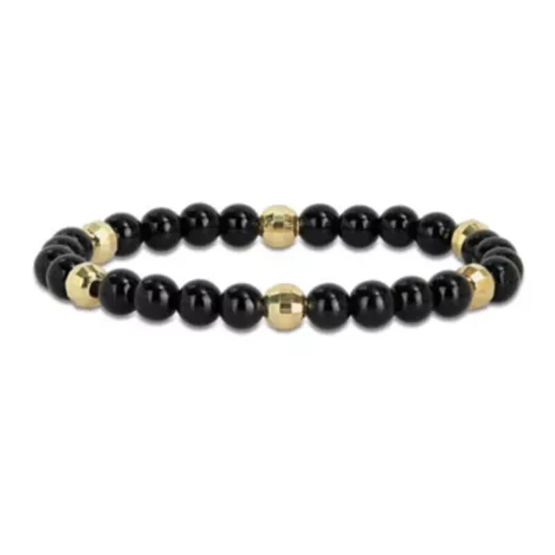 Black Agate Men's Bracelet in Yellow Plated Sterling Silver