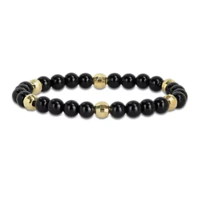 Black Agate Men's Bracelet in Yellow Plated Sterling Silver