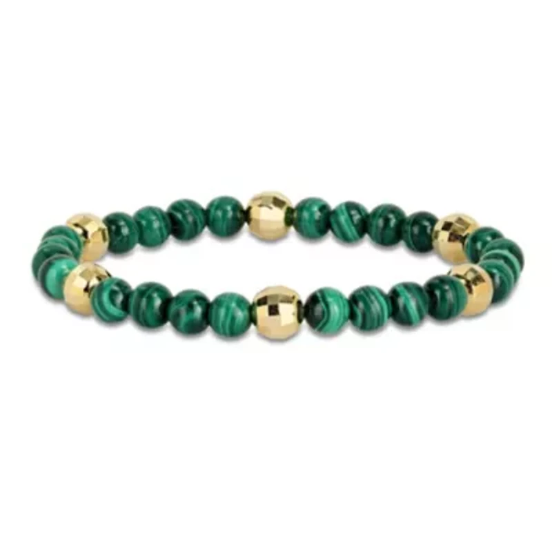 Malachite Men's Bracelet in Yellow Plated Sterling Silver