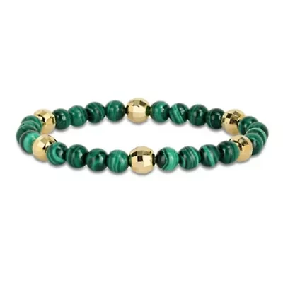 Malachite Men's Bracelet in Yellow Plated Sterling Silver