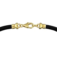 Black Onyx Men's Bracelet in Black Leather & Yellow Plated Sterling Silver
