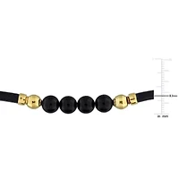 Black Onyx Men's Bracelet in Black Leather & Yellow Plated Sterling Silver