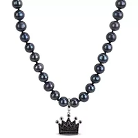 Black Diamond & 7–7.5mm Black Freshwater Cultured Pearl Men's Necklace in Sterling Silver