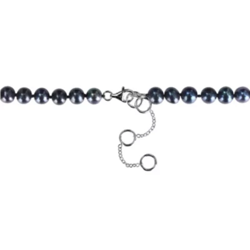 Black Diamond & 7–7.5mm Black Freshwater Cultured Pearl Men's Necklace in Sterling Silver