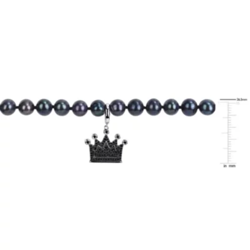 Black Diamond & 7–7.5mm Black Freshwater Cultured Pearl Men's Necklace in Sterling Silver
