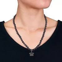 Black Diamond & 7–7.5mm Black Freshwater Cultured Pearl Men's Necklace in Sterling Silver