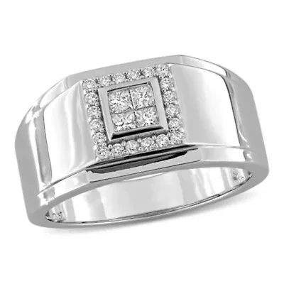 Diamond Men's Halo Ring 10K White Gold