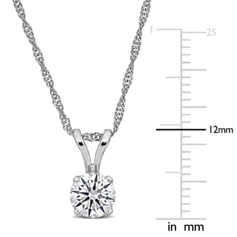 Lab Created Lab Grown Diamond Solitaire Pendant with chain in 14K White Gold, 18"