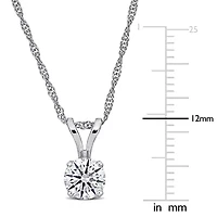 Lab Created Lab Grown Diamond Solitaire Pendant with chain in 14K White Gold, 18"