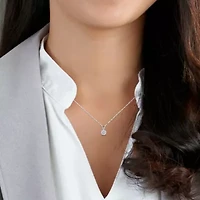 Lab Created Lab Grown Diamond Solitaire Pendant with chain in 14K White Gold, 18"