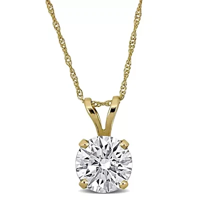 Lab Created Lab Grown Diamond Solitaire Pendant with chain in 14K Yellow Gold, 18"