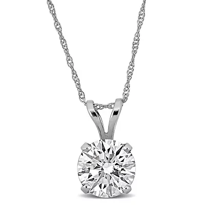 Lab Created Lab Grown Diamond Solitaire Pendant with chain in 14K White Gold, 18"