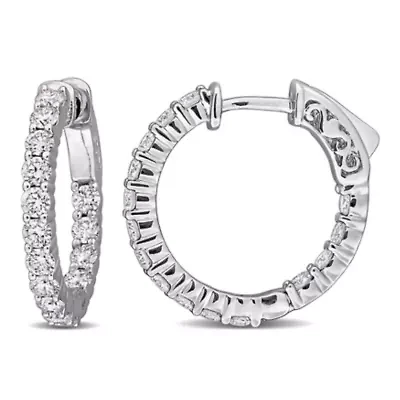 Lab Created Lab Grown Diamond Hoop Earrings in 14k White Gold