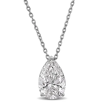 Lab Created Lab Grown Diamond Solitaire Pendant With Chain in 14k White Gold