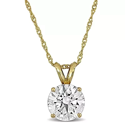 Lab Grown Diamond Solitaire Pendant With Chain in 14k Yellow Gold- 18 in