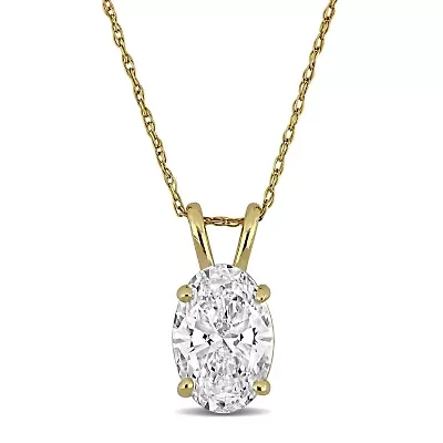 Lab Created Lab Grown Diamond Solitaire Pendant With Chain in 14k Yellow Gold, 17"