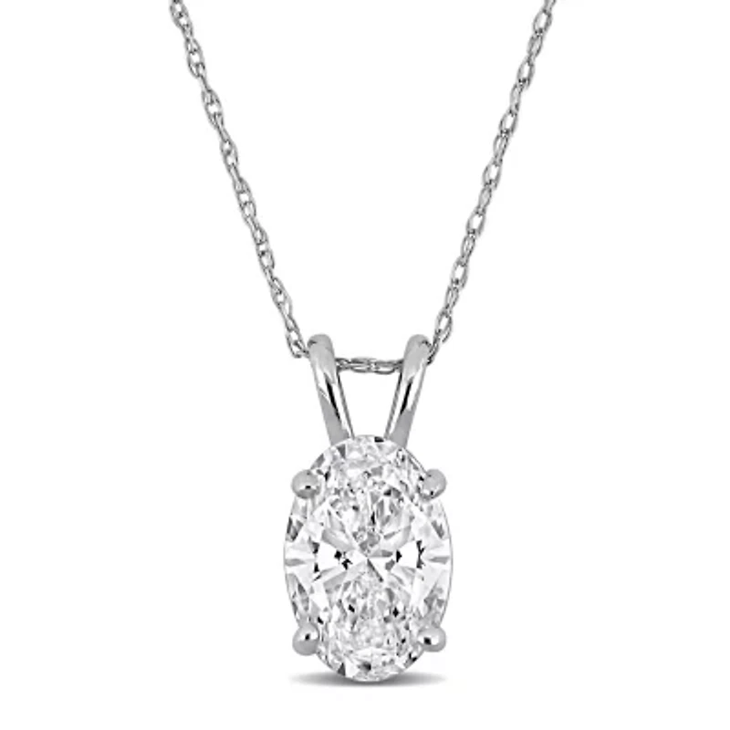 Lab Created Lab Grown Diamond Solitaire Pendant With Chain in 14k White Gold, 17"