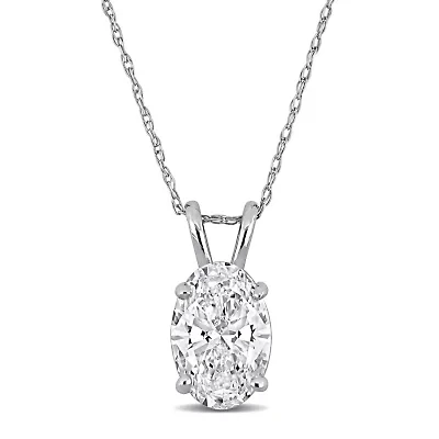 Lab Created Lab Grown Diamond Solitaire Pendant With Chain in 14k White Gold, 17"