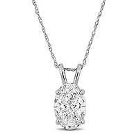 Lab Created Lab Grown Diamond Solitaire Pendant With Chain in 14k White Gold, 17"
