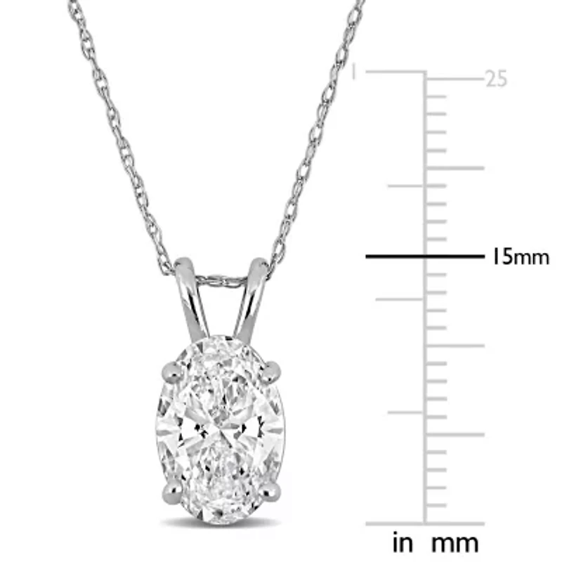 Lab Created Lab Grown Diamond Solitaire Pendant With Chain in 14k White Gold, 17"