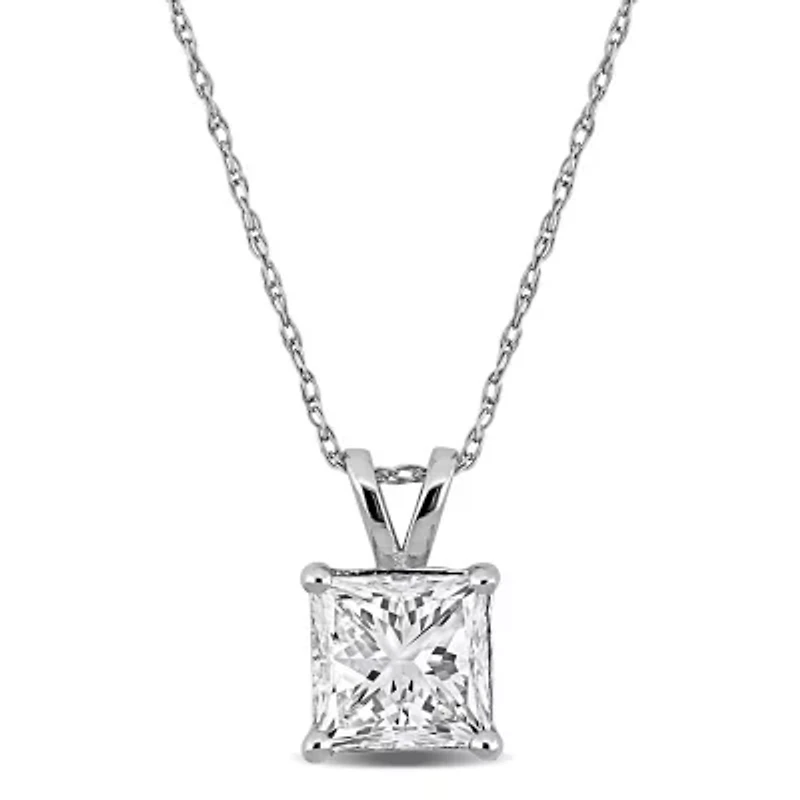 Lab Created Lab Grown Diamond Solitaire Pendant With Chain in 14k White Gold, 17"