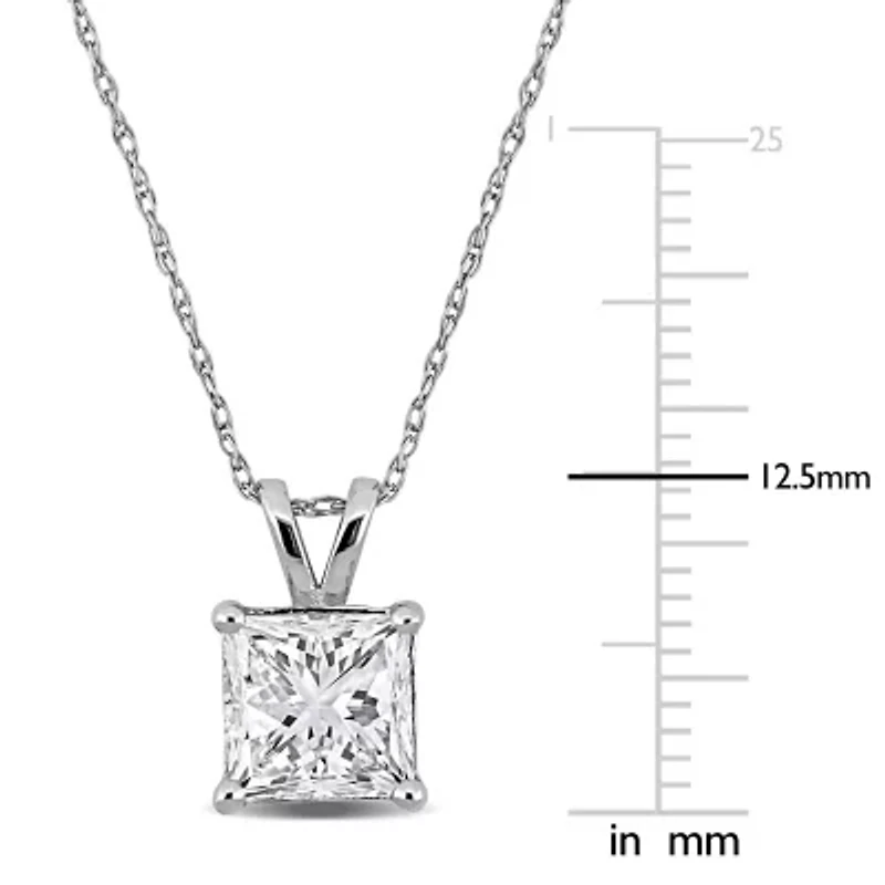 Lab Created Lab Grown Diamond Solitaire Pendant With Chain in 14k White Gold, 17"