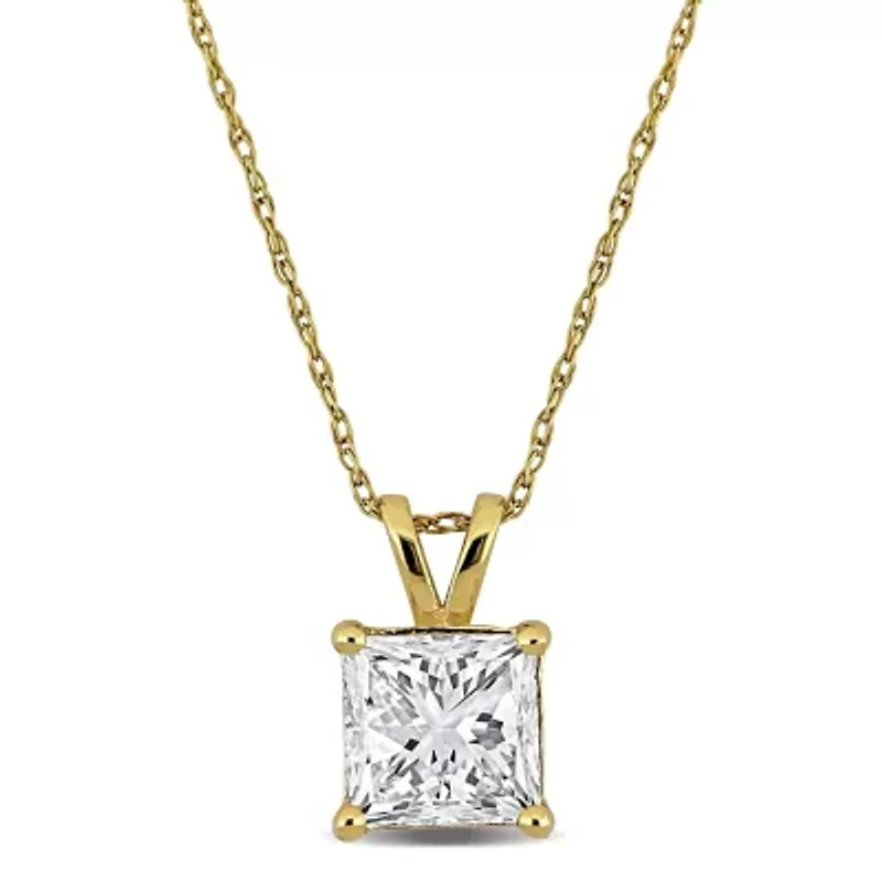 Lab Created Lab Grown Diamond Solitaire Pendant With Chain in 14k Yellow Gold, 17"