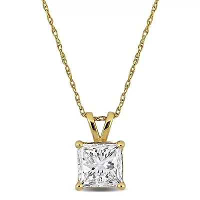 Lab Created Lab Grown Diamond Solitaire Pendant With Chain in 14k Yellow Gold, 17"