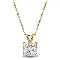 Lab Created Lab Grown Diamond Solitaire Pendant With Chain in 14k Yellow Gold, 17"