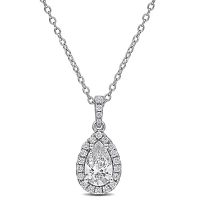 Lab Created Lab Grown Diamonds Pendant With Chain in Sterling Silver, 17"