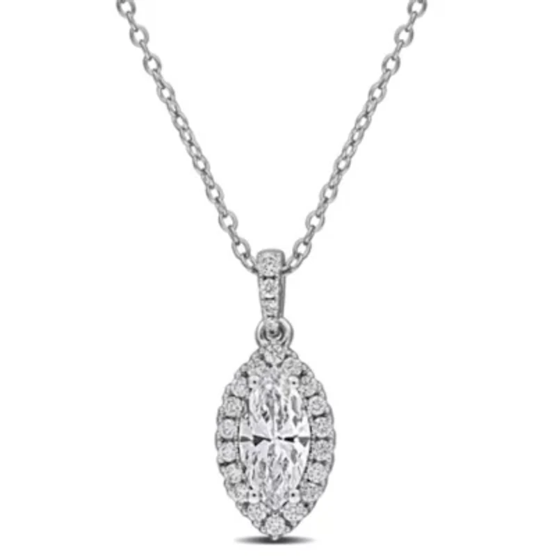 Lab Created Lab Grown Diamonds Pendant With Chain in Sterling Silver, 17"