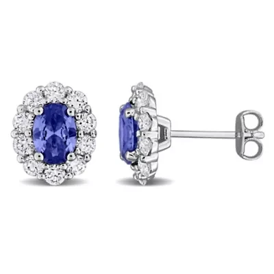 Lab Created Lab Grown Diamond & Created Blue sapphire Stud Post Earrings in Sterling Silver