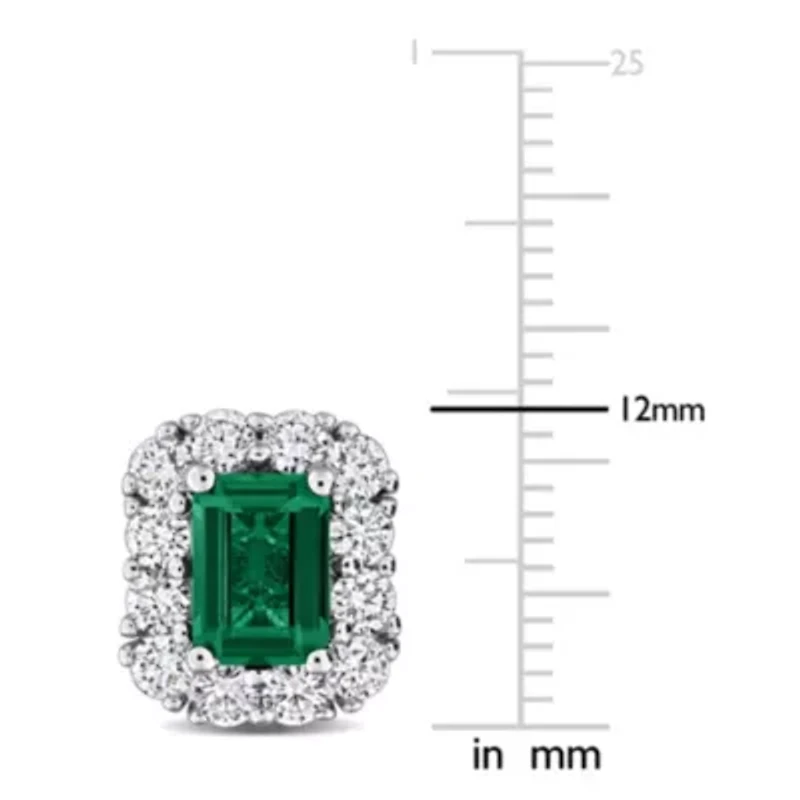 Lab Created Lab Grown Diamond & Created Emerald Stud Post Earrings in Sterling Silver