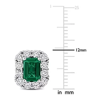 Lab Created Lab Grown Diamond & Created Emerald Stud Post Earrings in Sterling Silver