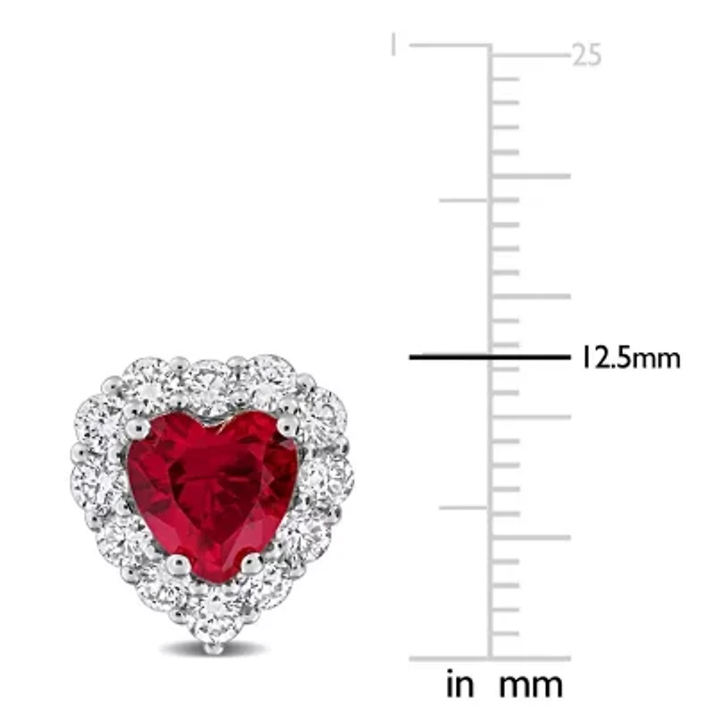 Lab Created Lab Grown Diamond & Created Ruby Stud Post Earrings in Sterling Silver