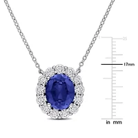 Lab Created Lab Grown Diamond & Created Blue sapphire Pendant With Chain in Sterling Silver, 17"