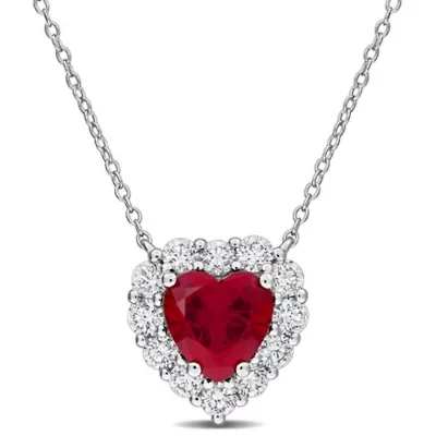 Lab Created Lab Grown Diamond & Created Ruby Pendant With Chain in Sterling Silver, 17"
