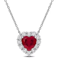 Lab Created Lab Grown Diamond & Created Ruby Pendant With Chain in Sterling Silver, 17"