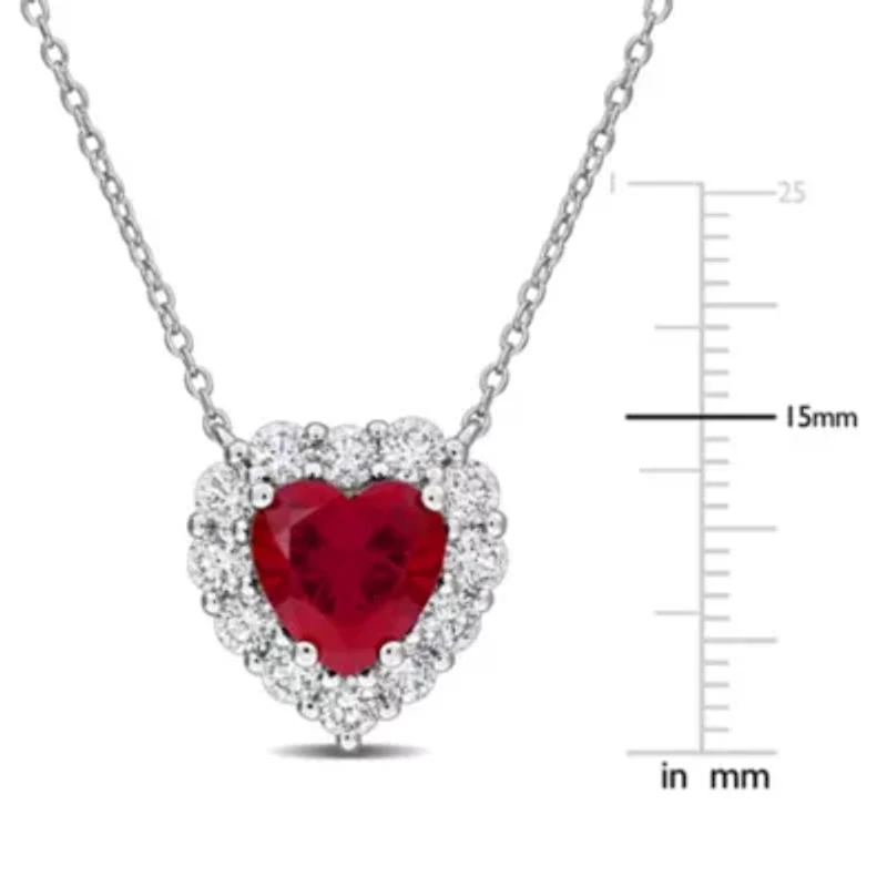 Lab Created Lab Grown Diamond & Created Ruby Pendant With Chain in Sterling Silver, 17"