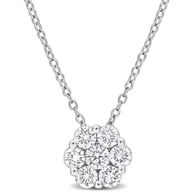 Lab Created Lab Grown Diamond Pendant With Chain in Sterling Silver, 17"