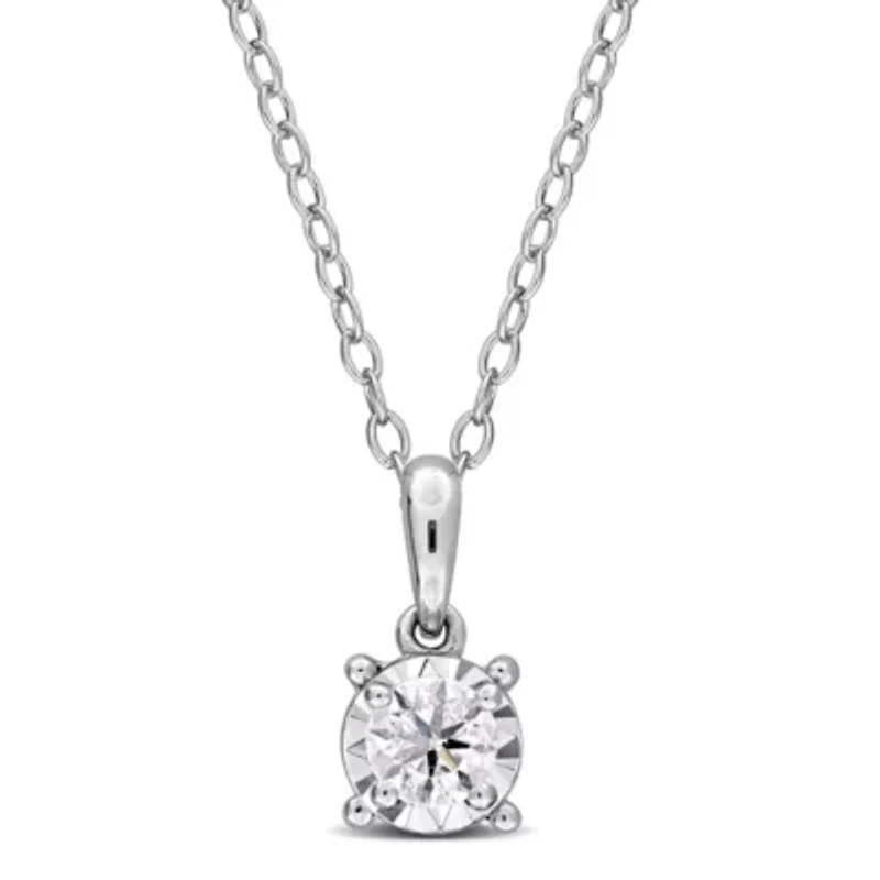 Lab Created Lab Grown Diamond Pendant With Chain in Sterling Silver