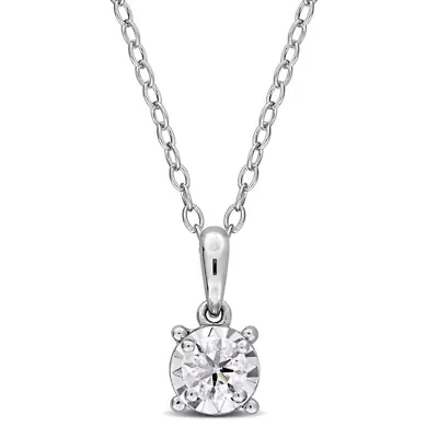 Lab Created Lab Grown Diamond Pendant With Chain in Sterling Silver