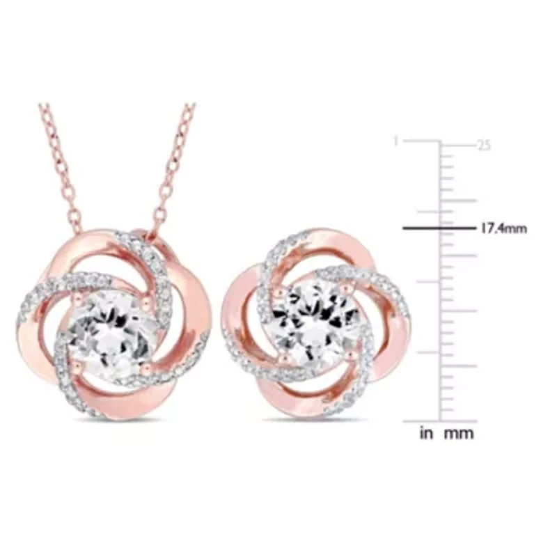 2 Piece Set of White Topaz Earrings & Pendant With Chain in Rose Plated Sterling Silver, 18"