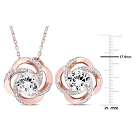2 Piece Set of White Topaz Earrings & Pendant With Chain in Rose Plated Sterling Silver, 18"