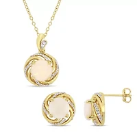 2 Piece Set of Diamond, Opal & White Topaz Earrings & Pendant With Chain in Yellow Plated Sterling Silver