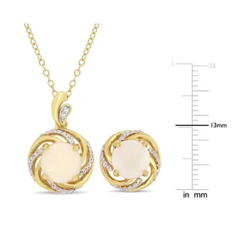2 Piece Set of Diamond, Opal & White Topaz Earrings & Pendant With Chain in Yellow Plated Sterling Silver