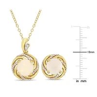 2 Piece Set of Diamond, Opal & White Topaz Earrings & Pendant With Chain in Yellow Plated Sterling Silver