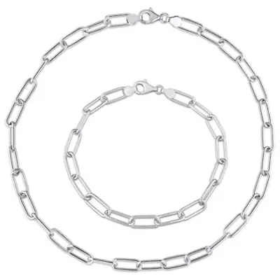 2 Piece Set of 6mm Oval Link Necklace & Bracelet in Sterling Silver, 16" & 9"