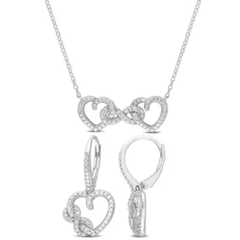 2 Piece Set of Diamond Earrings & Pendant With Chain in Sterling Silver, 18"