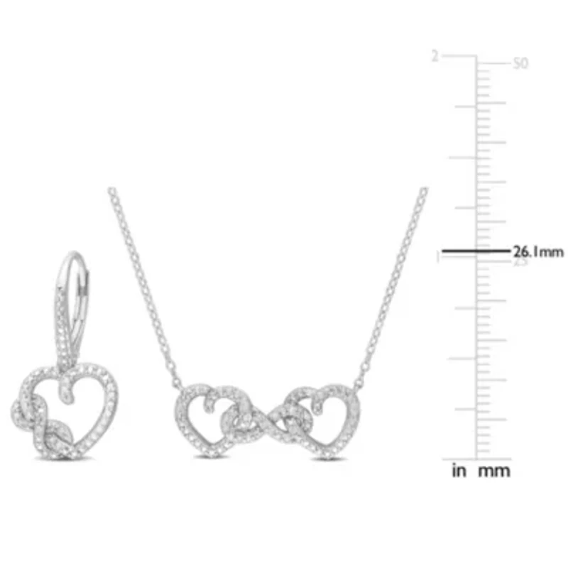 2 Piece Set of Diamond Earrings & Pendant With Chain in Sterling Silver, 18"